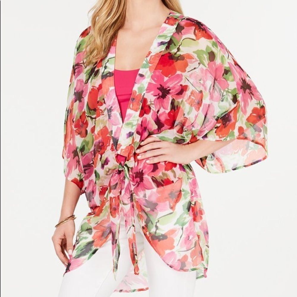 INC International Concepts Pink Floral Sheer Swim Coverup